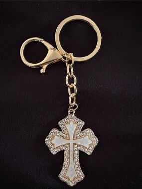 Blossom Gold-Tone Cross Key & Card Holder with Iridescent Stones